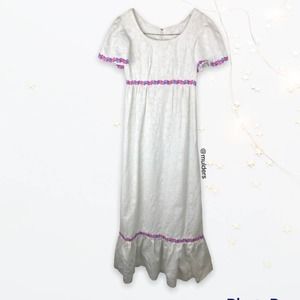 Vintage Handmade White Floral Embroidered Long Dress